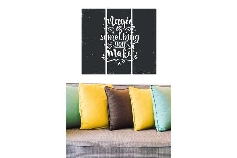 Puinen canvastaulu, 3 osaa, 50x70 cm - Inspiroivia lainauksia taikuudesta ja luovuudesta, Musta / Valkoinen