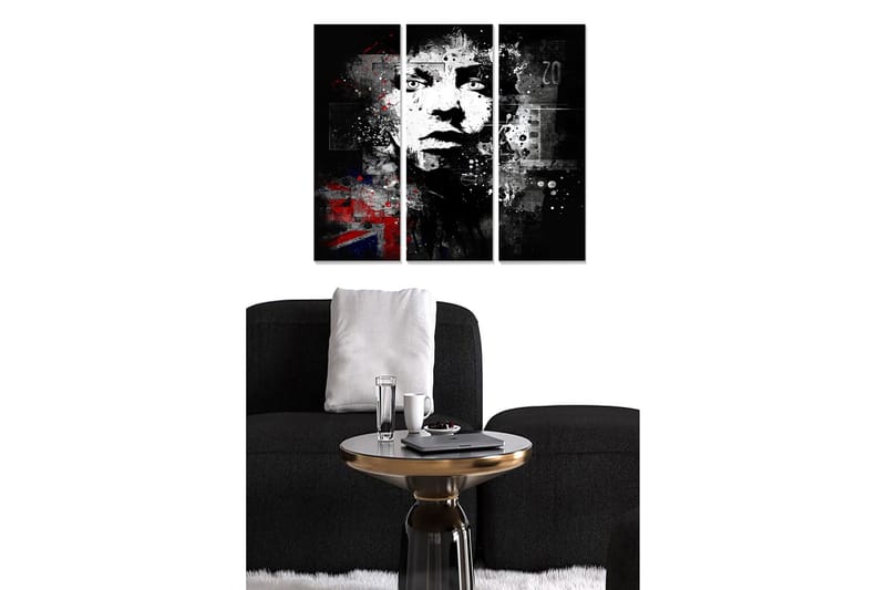 Puinen canvastaulu, 3 osaa, 50x70 cm - Kasvoprofiilin muotokuva graafisilla elementeillä ja urbaanilla tunnelmalla, Musta / Valkoinen / Punainen