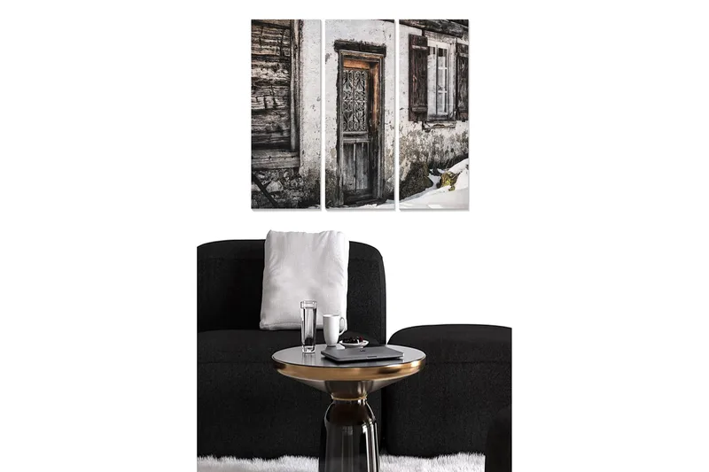 Puinen canvastaulu, 3 osaa, 50x70 cm - Kulunut ovi rustiikkisella charmilla, Harmaa / Ruskea / Valkoinen