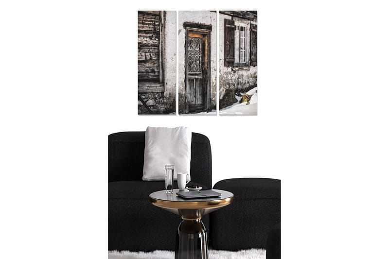 Puinen canvastaulu, 3 osaa, 50x70 cm - Kulunut ovi rustiikkisella charmilla, Harmaa / Ruskea / Valkoinen