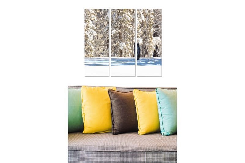 Puinen canvastaulu, 3 osaa, 50x70 cm - Lumipeitteiset puut talvimaisemassa - Valkoinen / Sininen / Vihreä - Sisustustuotteet - Taulu & taide - Canvas-taulu