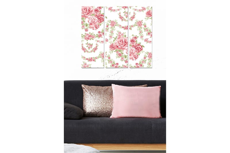 Puinen canvastaulu, 3 osaa, 50x70 cm - Romanttinen ruususommitelma pastelliväreissä, Vaaleanpunainen / Vihreä