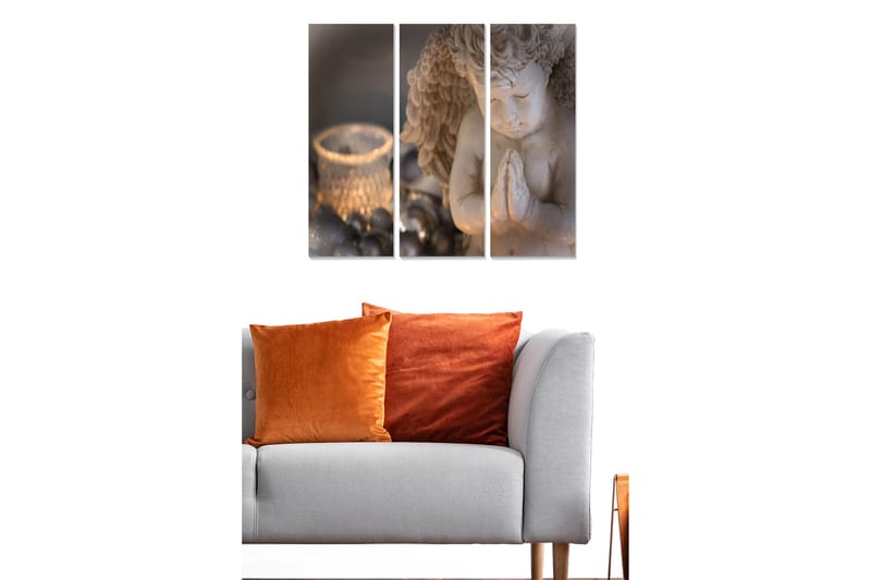 Puinen canvastaulu, 3 osaa, 50x70 cm - Seisova enkeli kädet ristissä rukouksessa - Beige / Harmaa / Hopea - Sisustustuotteet - Taulu & taide - Canvas-taulu