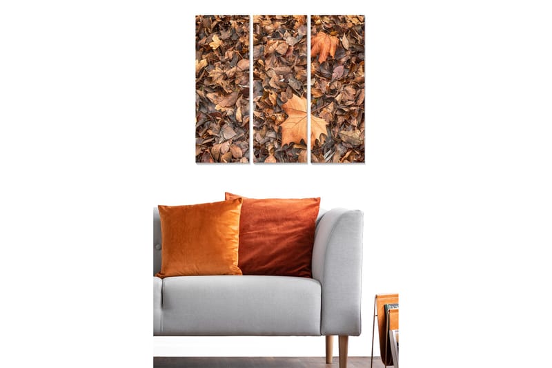 Puinen canvastaulu, 3 osaa, 50x70 cm - Syksyn lehdet eri ruskean ja oranssin sävyissä - Ruskea / Oranssi / Beige - Sisustustuotteet - Taulu & taide - Canvas-taulu