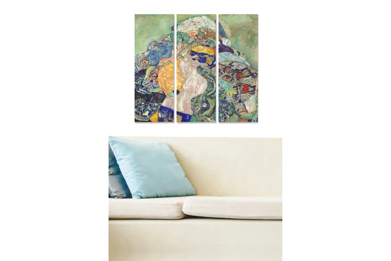 Puinen canvastaulu, 3 osaa, 50x70 cm - Värikäs sommitelma, jossa alaston nainen on kuviollisten elementtien ympäröimä, Vihreä / Sininen / Oranssi