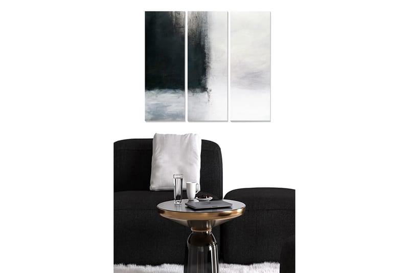 Puinen taulupohja, 3 osaa, 50x70 cm - Abstrakti sommitelma, jossa on tummia ja vaaleita sävyjä, Tummanharmaa / Valkoinen