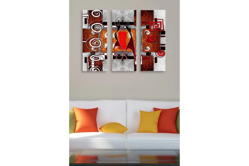 Puinen taulupohja, 3 osaa, 50x70 cm - Abstrakti sommitelma mustilla ja punaisilla muodoilla, Punainen / Musta / Valkoinen