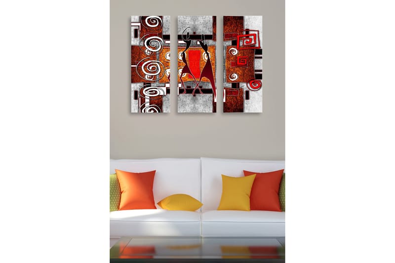 Puinen taulupohja, 3 osaa, 50x70 cm - Abstrakti sommitelma mustilla ja punaisilla muodoilla, Punainen / Musta / Valkoinen