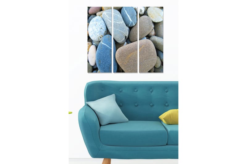Puinen taulupohja, 3 osaa, 50x70 cm - Erilaisia sileitä kivi ä eri väreissä ja muodoissa, Sininen / Harmaa / Beige