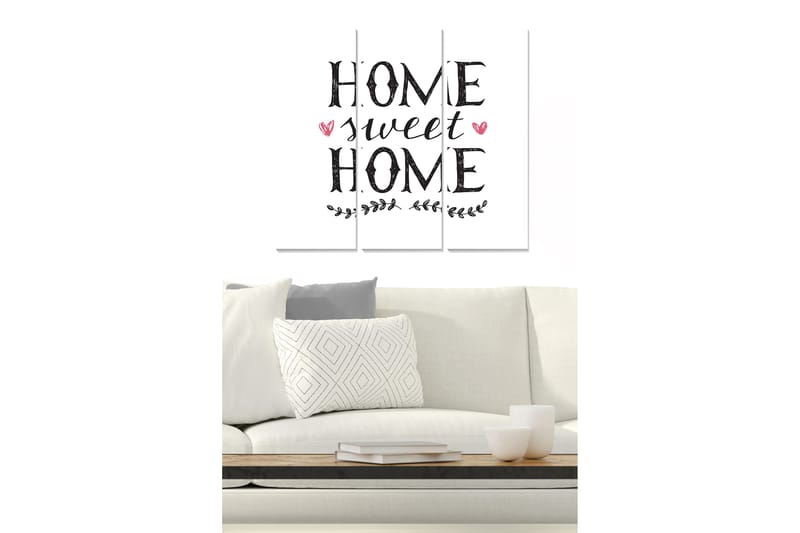 Puinen taulupohja, 3 osaa, 50x70 cm - Tekstitaide viestillä Home sweet home, Musta / Vaaleanpunainen