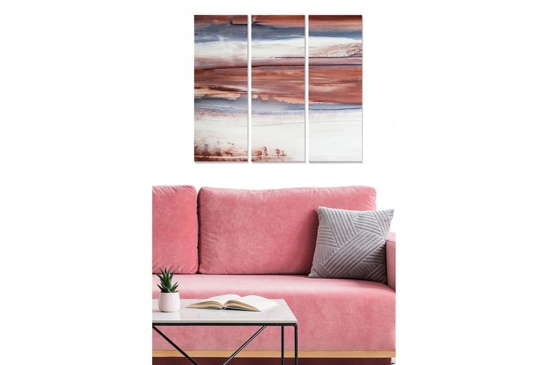 Puutaulu, 3-osainen, 50x70 cm - Abstrakti maisema maanläheisillä sävyillä, Terrakotta / Sininen / Valkoinen