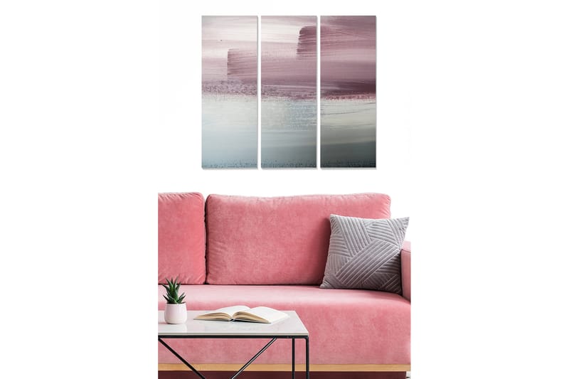 Puutaulu, 3-osainen, 50x70 cm - Abstrakti maisema pehmeillä värisiirtymillä, Vaaleanvioletti / Sininen / Harmaa