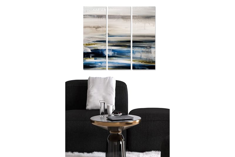 Puutaulu, 3-osainen, 50x70 cm - Abstrakti maisema pehmeillä värisiirtymillä, Tummansininen / Beige / Vihreä