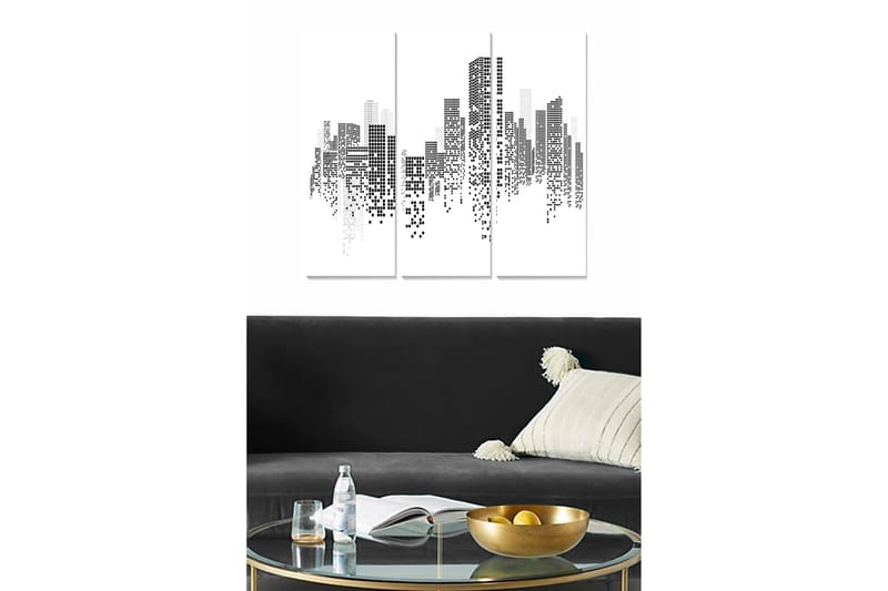 Puutaulu, 3-osainen, 50x70 cm - Abstrakti mustavalkoinen kaupunkikuva - Musta / Valkoinen - Sisustustuotteet - Taulu & taide - Canvas-taulu