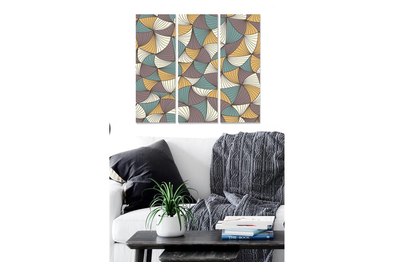 Puutaulu, 3-osainen, 50x70 cm - Abstrakti sommitelma aaltoilevilla muodoilla, Turkoosi / Beige / Violetti