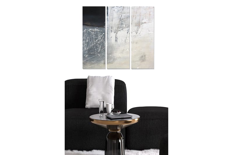 Puutaulu, 3-osainen, 50x70 cm - Abstrakti sommitelma vaaleilla ja tummilla sävyillä, Tummansininen / Valkoinen / Harmaa