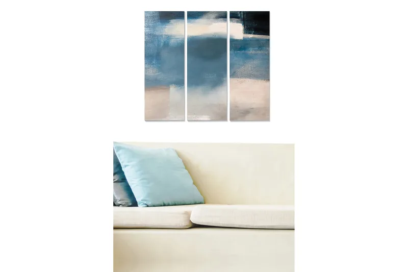 Puutaulu, 3-osainen, 50x70 cm - Abstrakti sommitelma pehmeillä sinisen ja beigen sävyillä, Sininen / Beige