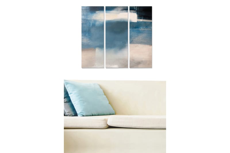Puutaulu, 3-osainen, 50x70 cm - Abstrakti sommitelma pehmeillä sinisen ja beigen sävyillä, Sininen / Beige