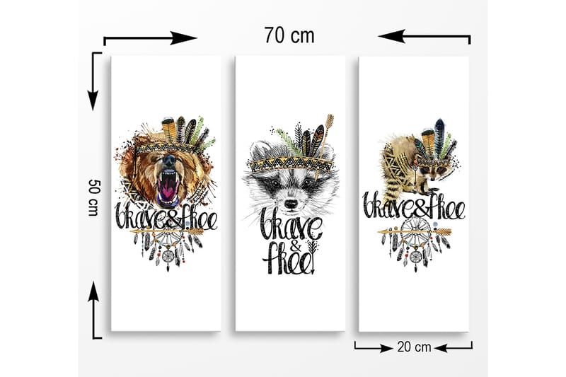 Puutaulu, 3-osainen, 50x70 cm - Eläinmuotokuva vapauden ja rohkeuden tunteella - Ruskea / Musta / Vihreä - Sisustustuotteet - Taulu & taide - Canvas-taulu