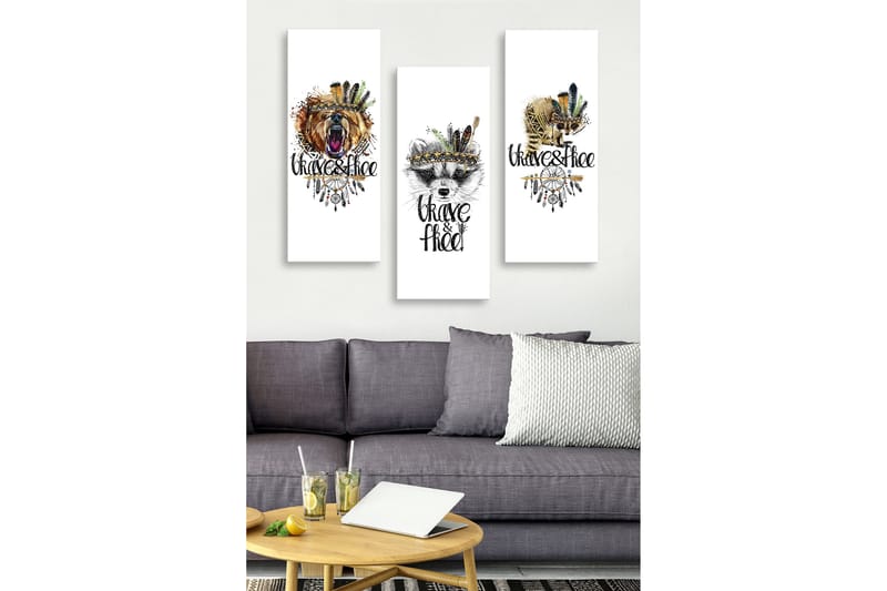 Puutaulu, 3-osainen, 50x70 cm - Eläinmuotokuva vapauden ja rohkeuden tunteella, Ruskea / Musta / Vihreä