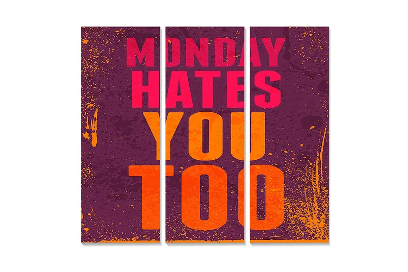 Puutaulu, 3-osainen, 50x70 cm - Graafinen teksti ja viesti maanantain vastarinnasta, Violetti / Vaaleanpunainen / Oranssi