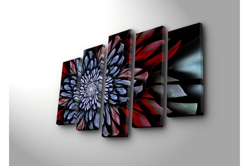 Suuri 5-osainen canvas-taulu, 105x70 cm - Abstrakti kukkakuosi spiraalimaisilla muodoilla - Tummanpunainen / Sininen / Musta - Sisustustuotteet - Taulu & taide - Canvas-taulu