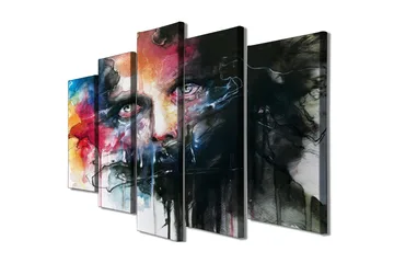 Suuri 5-osainen canvas-taulu, 105x70 cm - Intensiivinen muotokuva dramaattisilla väreillä ja ilmeikkäillä piirteillä - Musta / Punainen / Sininen - Sisustustuotteet - Taulu & taide - Canvas-taulu