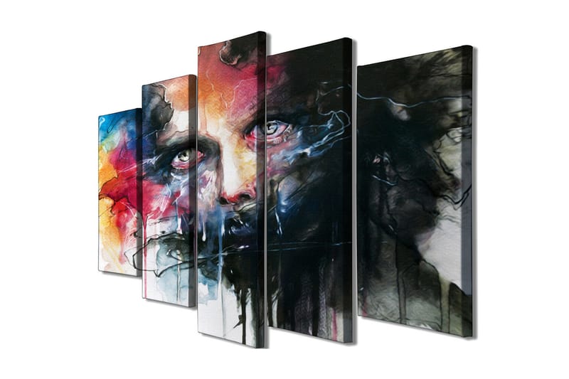 Suuri 5-osainen canvas-taulu, 105x70 cm - Intensiivinen muotokuva dramaattisilla väreillä ja ilmeikkäillä piirteillä - Musta / Punainen / Sininen - Sisustustuotteet - Taulu & taide - Canvas-taulu