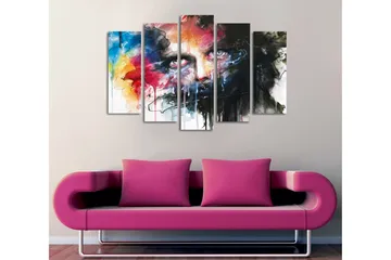 Suuri 5-osainen canvas-taulu, 105x70 cm - Intensiivinen muotokuva dramaattisilla väreillä ja ilmeikkäillä piirteillä - Musta / Punainen / Sininen - Sisustustuotteet - Taulu & taide - Canvas-taulu
