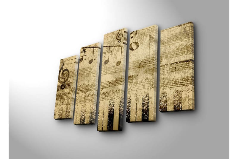 Suuri 5-osainen canvas-taulu, 105x70 cm - Musiikkiaihe nuoteilla ja koskettimilla - Beige / Musta / Ruskea - Sisustustuotteet - Taulu & taide - Canvas-taulu