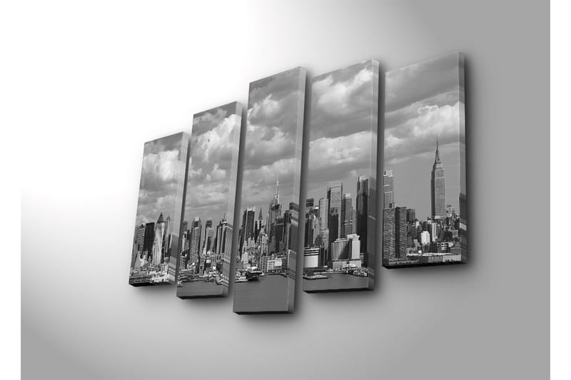 Suuri 5-osainen canvas-taulu, 105x70 cm - mustavalkoinen kaupunkikuva korkeine rakennuksineen - Musta / Valkoinen / Harmaa - Sisustustuotteet - Taulu & taide - Canvas-taulu