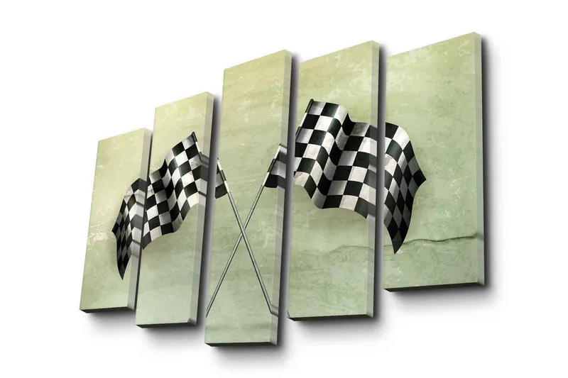 Suuri 5-osainen canvas-taulu, 105x70 cm - mustavalkoinen ruudullinen viimeistelyviiva, Musta / Valkoinen / Vihreä