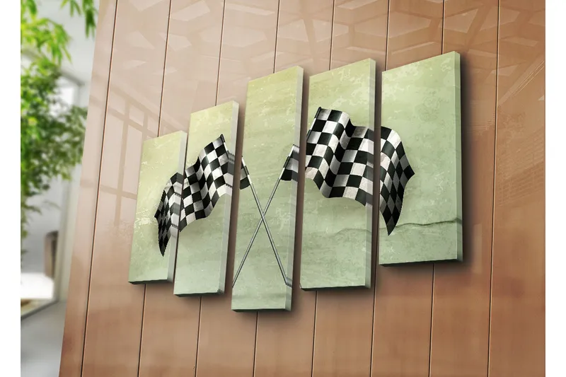 Suuri 5-osainen canvas-taulu, 105x70 cm - mustavalkoinen ruudullinen viimeistelyviiva - Musta / Valkoinen / Vihreä - Sisustustuotteet - Taulu & taide - Canvas-taulu