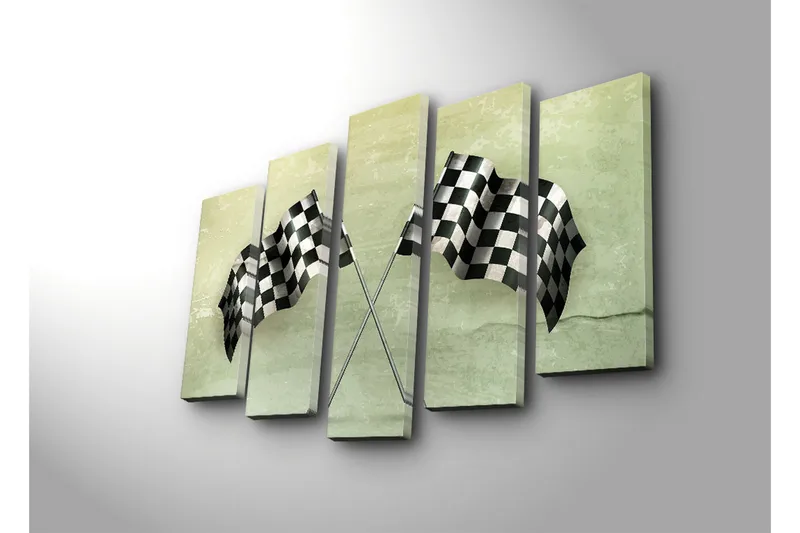 Suuri 5-osainen canvas-taulu, 105x70 cm - mustavalkoinen ruudullinen viimeistelyviiva - Musta / Valkoinen / Vihreä - Sisustustuotteet - Taulu & taide - Canvas-taulu