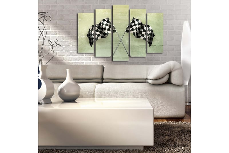 Suuri 5-osainen canvas-taulu, 105x70 cm - mustavalkoinen ruudullinen viimeistelyviiva - Musta / Valkoinen / Vihreä - Sisustustuotteet - Taulu & taide - Canvas-taulu