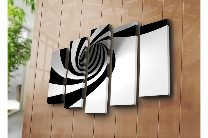 Suuri 5-osainen canvas-taulu, 105x70 cm - mustavalkoinen spiraali dynaamisella liikkeellä - Musta / Valkoinen - Sisustustuotteet - Taulu & taide - Canvas-taulu