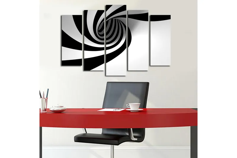 Suuri 5-osainen canvas-taulu, 105x70 cm - mustavalkoinen spiraali dynaamisella liikkeellä - Musta / Valkoinen - Sisustustuotteet - Taulu & taide - Canvas-taulu