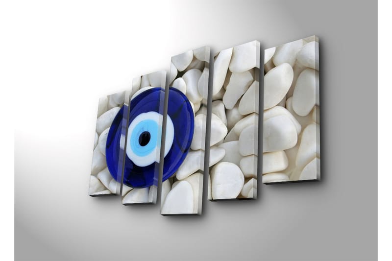 Suuri 5-osainen canvas-taulu, 105x70 cm - Sininen lasisilmä, jota ympäröivät valkoiset kivet - Sininen / Valkoinen / Musta - Sisustustuotteet - Taulu & taide - Canvas-taulu