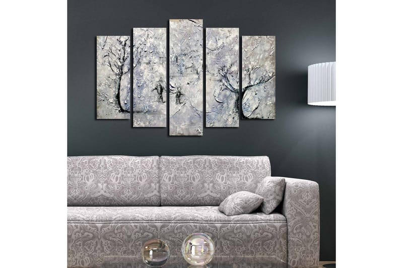 Suuri 5-osainen canvas-taulu, 105x70 cm - Talvimaisema lumipeitteisten puiden kanssa - Valkoinen / Harmaa / Musta - Sisustustuotteet - Taulu & taide - Canvas-taulu