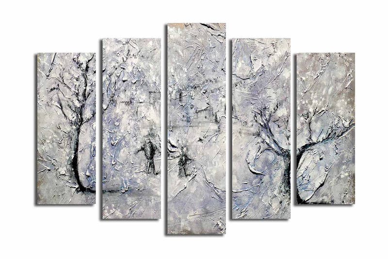 Suuri 5-osainen canvas-taulu, 105x70 cm - Talvimaisema lumipeitteisten puiden kanssa - Valkoinen / Harmaa / Musta - Sisustustuotteet - Taulu & taide - Canvas-taulu
