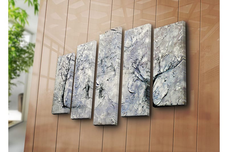 Suuri 5-osainen canvas-taulu, 105x70 cm - Talvimaisema lumipeitteisten puiden kanssa - Valkoinen / Harmaa / Musta - Sisustustuotteet - Taulu & taide - Canvas-taulu