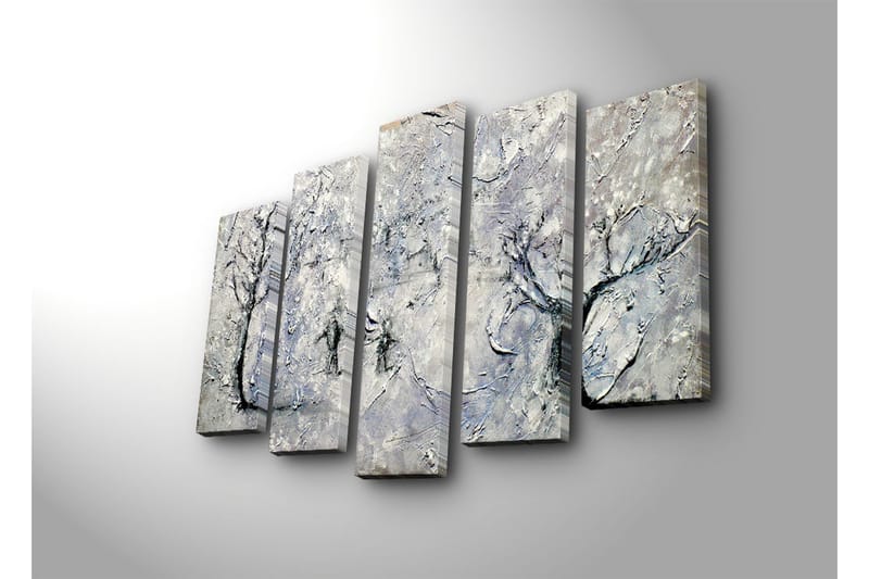 Suuri 5-osainen canvas-taulu, 105x70 cm - Talvimaisema lumipeitteisten puiden kanssa - Valkoinen / Harmaa / Musta - Sisustustuotteet - Taulu & taide - Canvas-taulu