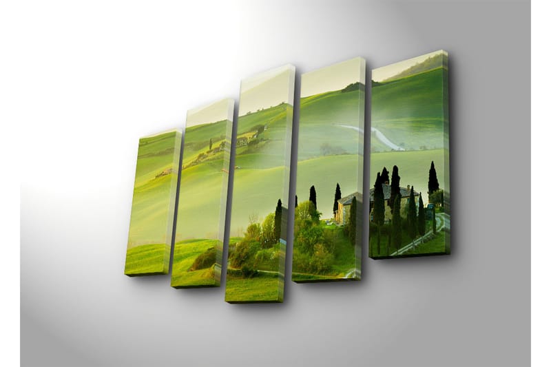 Suuri 5-osainen canvas-taulu, 105x70 cm - Vehreä Toscanan maisema kumpuilevilla kukkuloilla ja viehättävillä maatiloilla - Vihreä / Vaaleanvihreä / Tummanvihreä - Sisustustuotteet - Taulu & taide - Canvas-taulu