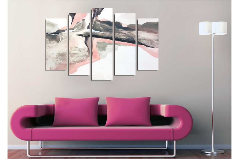 Suuri 5-osainen canvas-taulu 105x70 cm - Abstrakti maisema pehmeillä muodoilla ja hillityillä väreillä - Harmaa / Vaaleanpunainen / Musta - Sisustustuotteet - Taulu & taide - Canvas-taulu