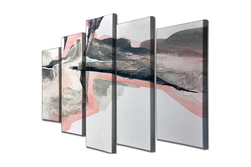 Suuri 5-osainen canvas-taulu 105x70 cm - Abstrakti maisema pehmeillä muodoilla ja hillityillä väreillä, Harmaa / Vaaleanpunainen / Musta