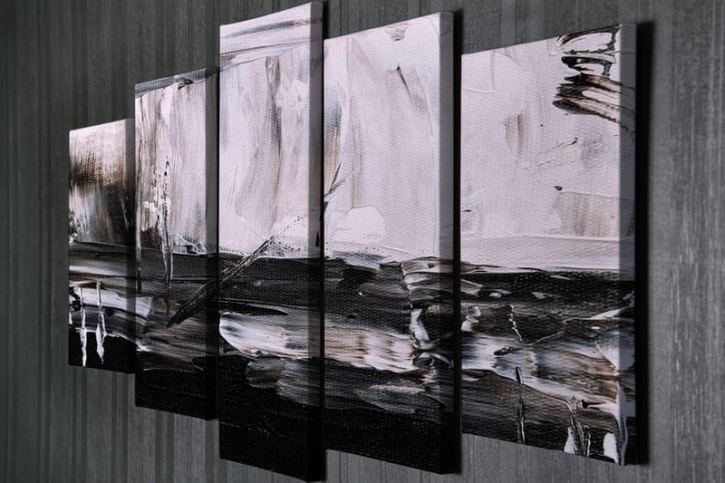 Suuri 5-osainen canvas-taulu 105x70 cm - Abstrakti mustavalkoinen sommitelma - Musta / Valkoinen / Harmaa - Sisustustuotteet - Taulu & taide - Canvas-taulu