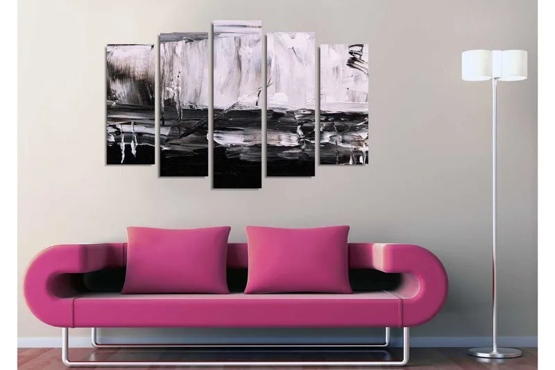 Suuri 5-osainen canvas-taulu 105x70 cm - Abstrakti mustavalkoinen sommitelma - Musta / Valkoinen / Harmaa - Sisustustuotteet - Taulu & taide - Canvas-taulu
