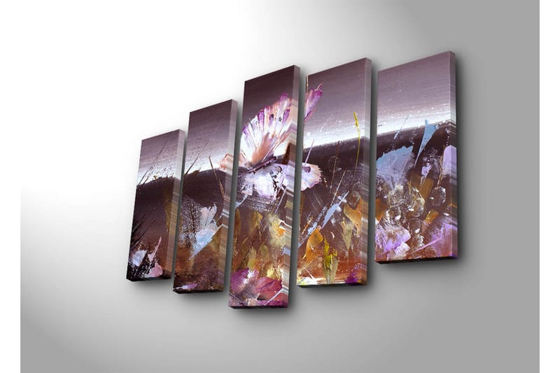 Suuri 5-osainen canvas-taulu 105x70 cm - Abstrakti sommitelma, jossa keskitytään perhoseen - Violetti / Ruskea / Valkoinen - Sisustustuotteet - Taulu & taide - Canvas-taulu