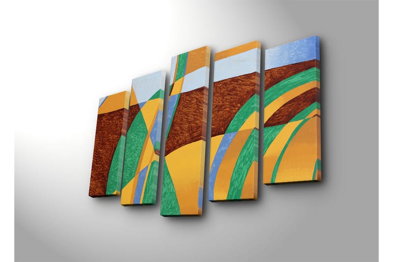 Suuri 5-osainen canvas-taulu 105x70 cm - Abstrakti sommitelma aaltoilevilla muodoilla ja väreillä - Vihreä / Oranssi / Ruskea - Sisustustuotteet - Taulu & taide - Canvas-taulu