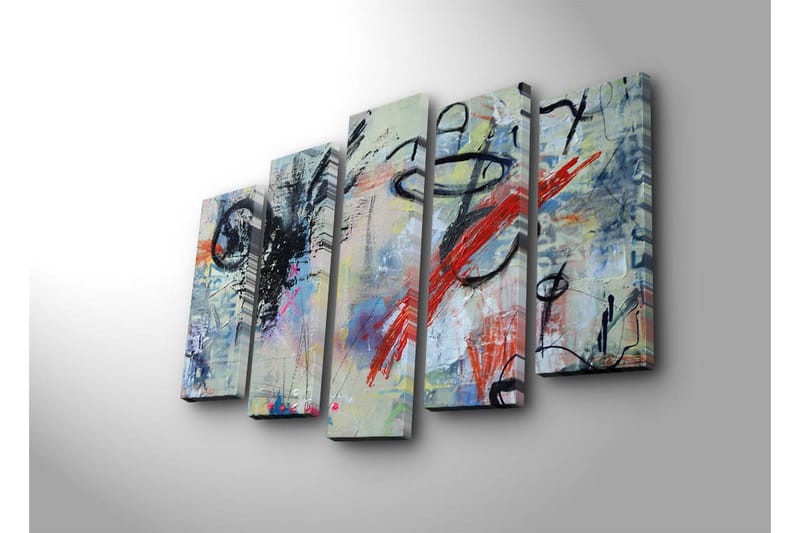 Suuri 5-osainen canvas-taulu 105x70 cm - Abstrakti sommitelma dynaamisilla viivoilla ja värillisillä elementeillä - Musta / Punainen / Sininen - Sisustustuotteet - Taulu & taide - Canvas-taulu